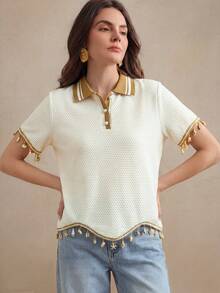 Anewsta Áo polo nữ tay ngắn màu trắng mới mùa hè - trắng - Xem 4