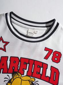 GARFIELD | SHEIN Tween Boy Letter Print Short Sleeve Casual T-Shirt, - White - View 3
