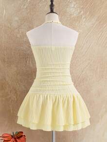 Sparklyn Tween Girls Starfish & Shell Decor Halter Neck Dress - Apricot - View 2