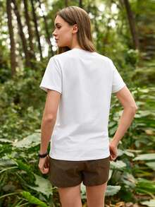 In My Nature Kaos Wanita Lengan Pendek Kasual Serbaguna Kerah Bulat untuk Aktivitas Luar Ruangan Sehari-hari - Putih - View 2