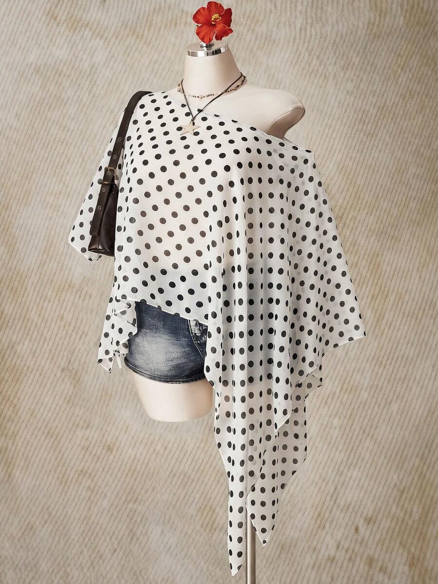 SHEIN ICON Plus Size Women Leopard Print Asymmetric Hem Batwing Cover Up - White - View 1