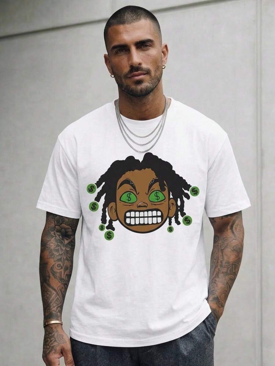 GENTILAND Men Casual Knit Loose Fit Short Sleeve Graphic T-Shirt - White - View 1