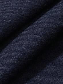 Conjunto de traje de mezclilla para mujer compuesto por chaqueta de mezclilla casual y holgada con lavado vintage, camisa y falda de línea A de mezclilla, para verano y otoño - Azul lavado oscuro - Ver 6