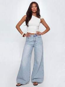 Avantive Quần jeans nữ ống rộng, túi xéo, kiểu dáng thường ngày, chất liệu denim mài, thích hợp mặc hàng ngày. - Rửa trung bình - Xem 3