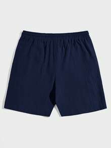 Manfinity VCAY Quần short nam dệt dây rút eo phong cách casual với túi chéo, đi nghỉ mát, quà tặng Ngày của Cha - Màu xanh lam - Xem 2