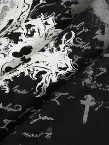 ROMWE MEN Goth Men's Loose Fit Cropped Boxing Print T-Shirt - Black - View 5