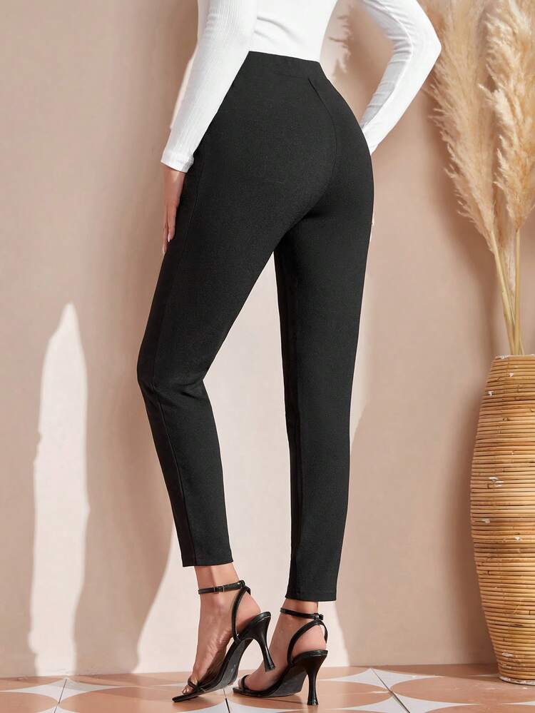 Women's Black Striped Pocket Skinny Casual Pants Dress Pants Fall Pants