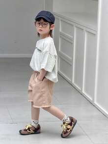 Dazy Kids Boys Casual Distressed Denim Shorts, Loose Fit - Khaki - View 7