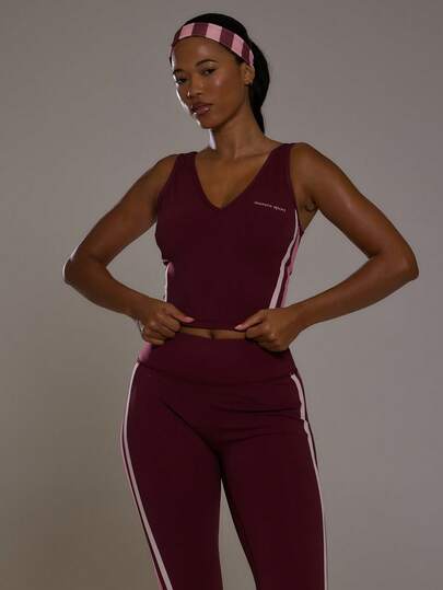 Musera Sport Contrast Stripe V Neck Active Vest Top Sports Workout Gym Girly Pilates Fitness Daily Casual Cherry On Top