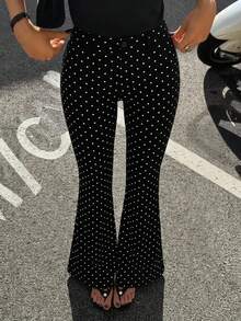 SHEIN EZwear Pantalones acampanados de mujer con lunares negros - Negro - Ver 1