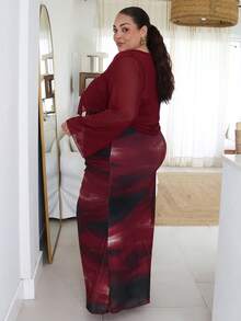 Pretty and Ole Plus Size Casual Romantic Dress & Cover Up 2 Pieces Set Elegant - Multicolor - View 3