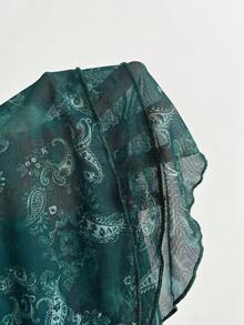 Elamini Robe femme, imprimé fleur de noix de cajou cachemire, marron vacances, patchwork contraste couleur maille imprimée - Vert sapin - Voir 7