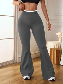 Slayform Slayform Women's Contrast Color Ruched Flare Sports Leggings - Dark Grey - View 3
