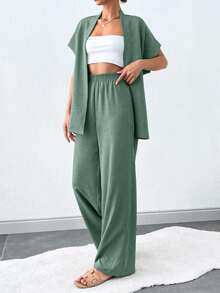 SHEIN Tall Solid Color Sleeveless Casual Summer Tall Women Two-Piece Set With Belt - Mint Green - View 3