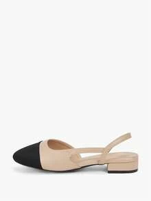 Alvarani Giày sandal quai hậu cỡ lớn dành cho nữ, giày da đế bằng mũi vuông, kiểu dáng cổ điển retro mới năm 2026, đa năng, thanh lịch kiểu Pháp, gót thấp phối màu, gót trung bình, giày casual. - Màu be - Xem 7