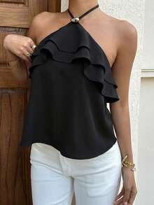 Siren Gaze Sexy Ruffled Backless Halter Neck Top For Summer,Summer Top - Black - View 4