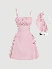 SHEIN MOD Vestido de mujer de unicolor con pliegues en el busto, atado a los lados y tirantes de espagueti - Rosa Pálido - Ver 4