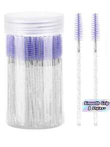 Bộ 10/50/100/200 cọ chải mi dùng một lần - Cọ chải lông mày có thể uốn cong, thích hợp cho nối mi và chải mi, đầu cọ màu tím oải hương, dụng cụ trang điểm chuyên nghiệp. - Màu tím hoa cà - Xem 1