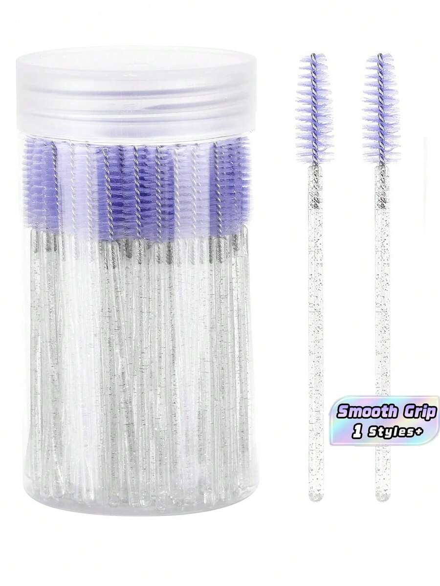 Bộ 10/50/100/200 cọ chải mi dùng một lần - Cọ chải lông mày có thể uốn cong, thích hợp cho nối mi và chải mi, đầu cọ màu tím oải hương, dụng cụ trang điểm chuyên nghiệp. - Màu tím hoa cà - Xem 1