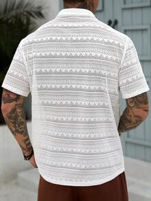 Manfinity CasualCool Camisa de punto para hombre, estilo casual maduro, diseño de malla calada para una vestimenta transpirable y cómoda, regalo ideal para novio o esposo - Blanco - Ver 3
