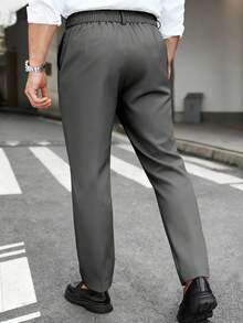 Manfinity Mode Men Plus Size Solid Color Pocket Business Casual Formal Suit Trousers, Ceremony - Dark Grey - View 2