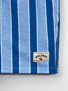 Manfinity KASUA Men's Casual Vacation Style Colorblock Striped Print Drawstring Waist Loose Beach Shorts, Summer - Royal Blue - View 4