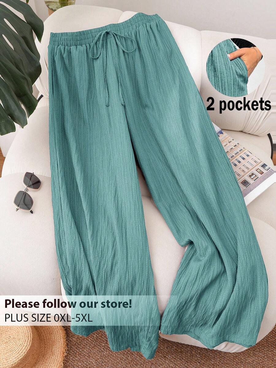 CosyJoli Trang phục nữ cỡ lớn mùa xuân hè mới, phong cách công sở thường ngày, trang phục đi biển, thời trang ngày Valentine, quần ống rộng màu tím hồng thanh lịch, quần có túi, quần đi biển, trang phục sinh viên màu tím oải hương, trang phục ngày Valentine, trang phục du lịch biển, quần hè rộng rãi cho nữ. - Màu xanh bạc hà - Xem 1