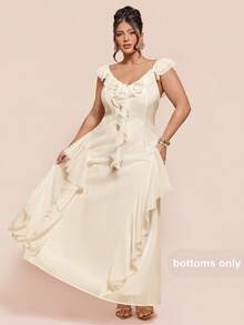 SHEIN BAE Plus Size Solid Color Minimalist Everyday Ruffle Hem Dress - Beige - View 6