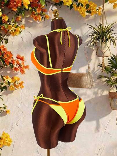 Amplova Women's Swimsuit Set, Sexy & Avant-Garde, Suitable For Vacation, Contrast Color Details, Underwire Cups