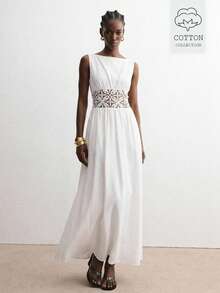 ATUI Studio Vestido de verano elegante de mujer con parches de encaje, sin mangas y con cintura ceñida - Blanco - Ver 1