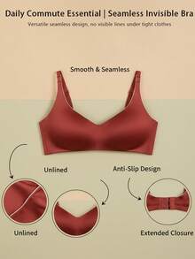 DesireSculpt 1pc Women's Solid Color Casual Comfortable Wireless Bra Pull Up Bra Bra Tops For Women Xxs Bra Push Up Bra Top Burgundy Bra Top - Burgundy - View 4