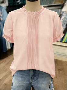 Linhara Fashionable Casual French Retro Elegant Comfortable Commuting Ruffle Collar Blouse - Pink - View 1