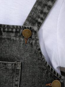 Mirajuku 2026 Nouveaux pantalons à bretelles en jean et salopettes pour jeunes garçons, style mode décontracté d'été, noir et gris délavé, design de poches à patch, coupe droite ample, tissu en jean léger et doux, confortable et agréable pour la peau, indispensable pour les garçons élégants, style décontracté minimaliste adapté à l'été, convient pour le port quotidien, la séance photo, la sortie, la fête, le festival de musique, les vacances et plus d'occasions - Gris - Voir 5