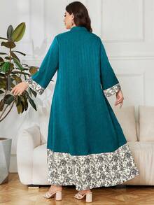Lacomfia Vestido holgado de manga larga con estampado y parches, de talla grande, para primavera/otoño - Azul - Ver 2