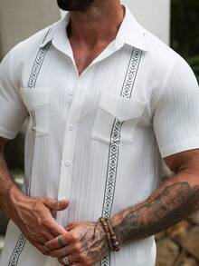 VENTUSAIL Chemise à manches courtes à simple boutonnage avec imprimé géométrique pour homme - Blanc - Voir 8