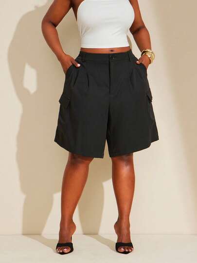 SHEIN SXY Plus Size Casual Solid Color Cargo Shorts, Summer