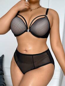 DesireSculpt Plus Size Women All-Over Print Adjustable Strap Bra And Panty Casual Sexy Everyday Lingerie Set White Summer - Black - View 5
