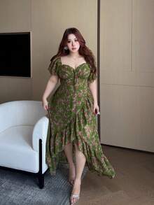 Vibekara Váy dài tay cánh hoa công chúa ngọt ngào bằng chiffon cho kỳ nghỉ lãng mạn - màu xanh lá - Xem 6