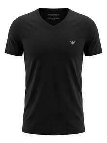 Armani 2 Pack Men's V Neck T-Shirts Black - Black/Black Grey Logo - Xem 5