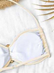 SHEIN Summer New Teen Girl Swimwear Set, Minimalist Personalized Versatile Bikini Two Pieces, Beach Pool Casual Holiday, Spring/Summer - Apricot - View 4