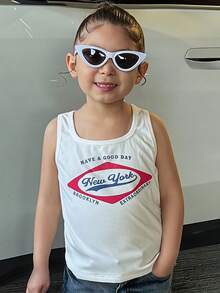 DAZY Áo tank top không tay in chữ cho bé gái (size nhỏ) mùa hè - trắng - Xem 2