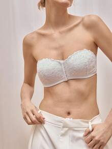 Bralution 1pc Women's Sexy Lace Wireless Front Closure Plunge Push Up Backless Bra - White - View 4