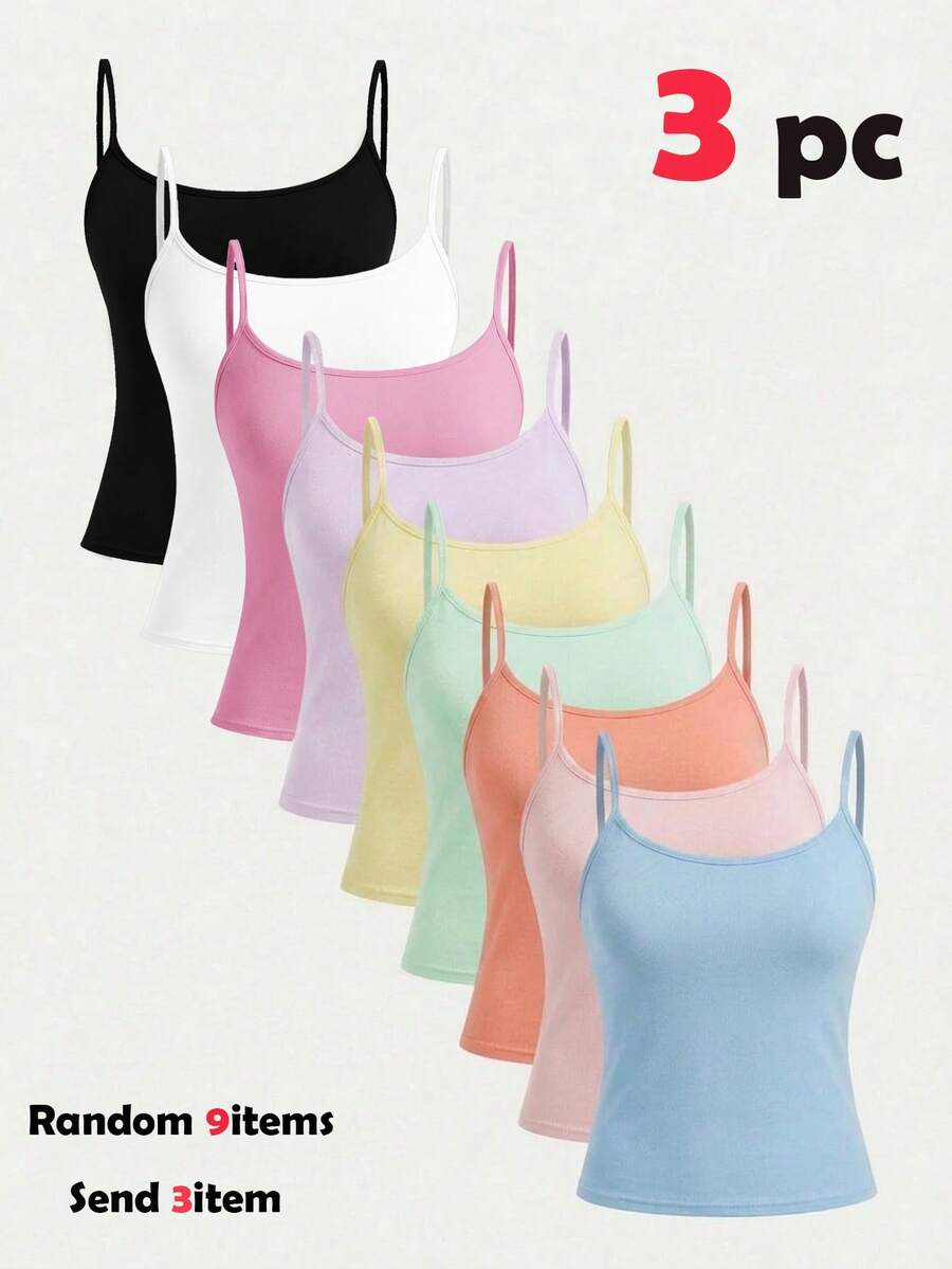 Girlism 少女三件套:针织休闲修身吊带背心,多种颜色可选 - 彩色 - 查看 1