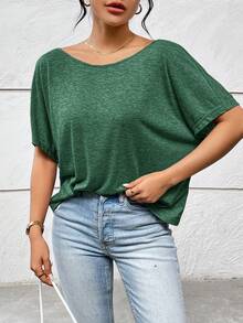 SHEIN Essnce Women's Summer Casual Backless Twisted Knot T-Shirt - Green - View 2