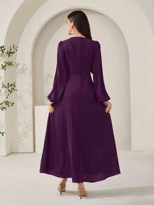 Veilorie Nuevo vestido de cóctel elegante y de lujo con cintura fruncida y adornos de strass, elegante para fiestas - Bold Plum - Ver 8
