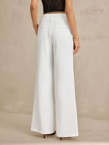 SHEIN Tall Women's Solid Color Pocket Flare Casual Elegant Pants, White Pant, Autumn, Clothes For Women, Tall Women Formal - White - View 2