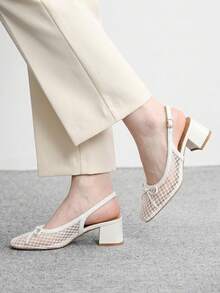 CUCCOO BIZCHIC 女士时尚高跟鞋，蝴蝶结装饰，厚底网纱鞋跟，全球四季通勤，优雅百搭，适合节日度假、办公室户外日常穿着。 - 純白 - 查看 9