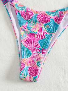 Swim Mod Bộ bikini nữ mùa xuân hè, họa tiết vỏ sò và đại dương, kẻ sọc, quần cạp cao buộc dây, dễ thương và gợi cảm, thích hợp cho lễ hội âm nhạc bãi biển. - Nhiều màu - Xem 3