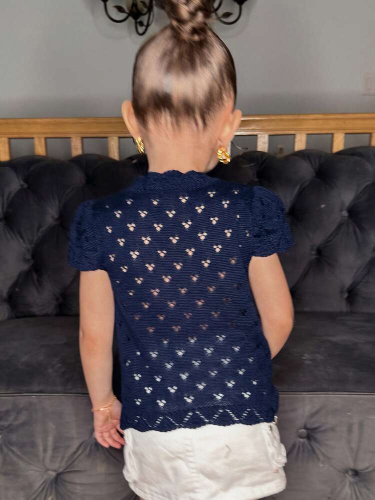 V-Neck Short Sleeve Loose Casual Girls (Small) Sweater
