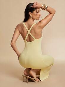 Silquee Women's Solid Color Minimalist Daily Camisole Dress - Yellow - View 7